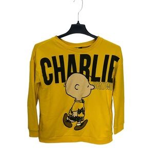 Peanuts Charlie Brown Yellow Graphic Pullover Sweatshirt Size L ( Juniors )